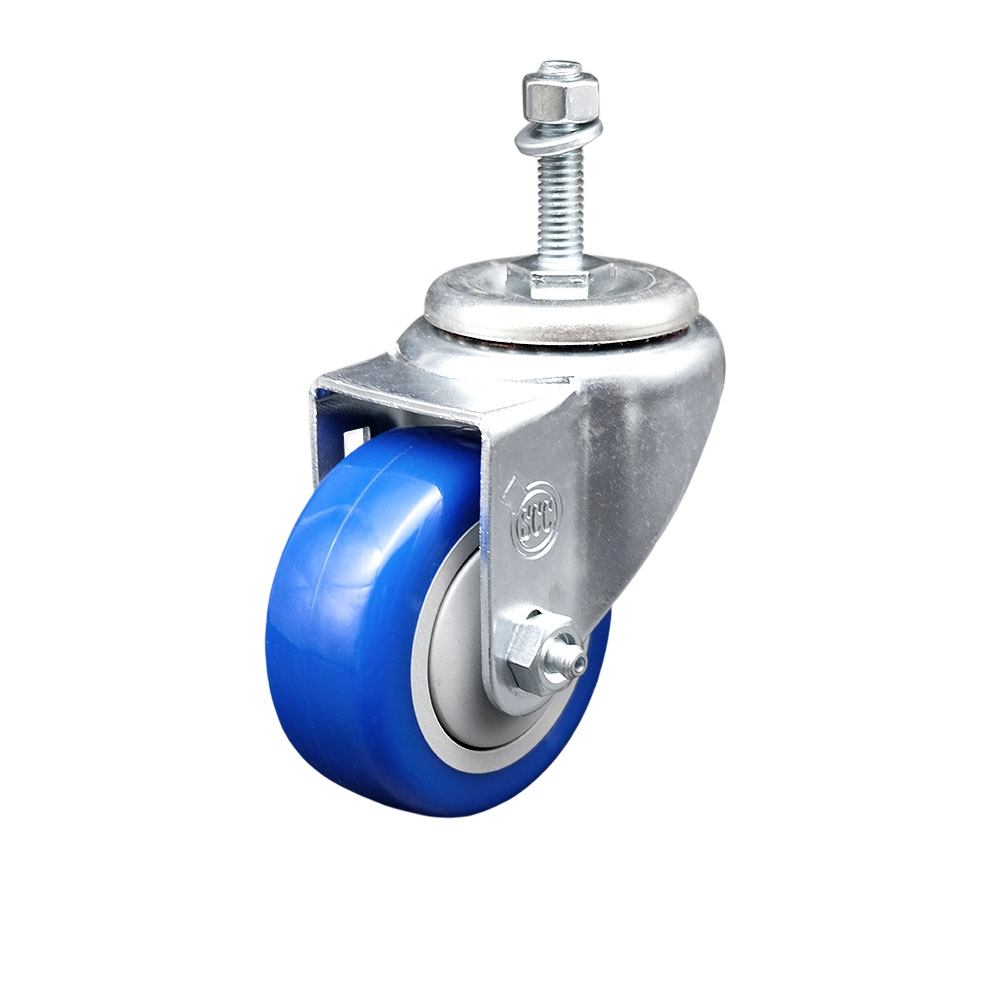 Stainless Steel Polyurethane Swivel Threaded Stem Caster w/3.5" x 1.25"  Blue Wheel and 10mm Stem - 300 lbs Capacity/Caster - Service Caster Brand — photo 1