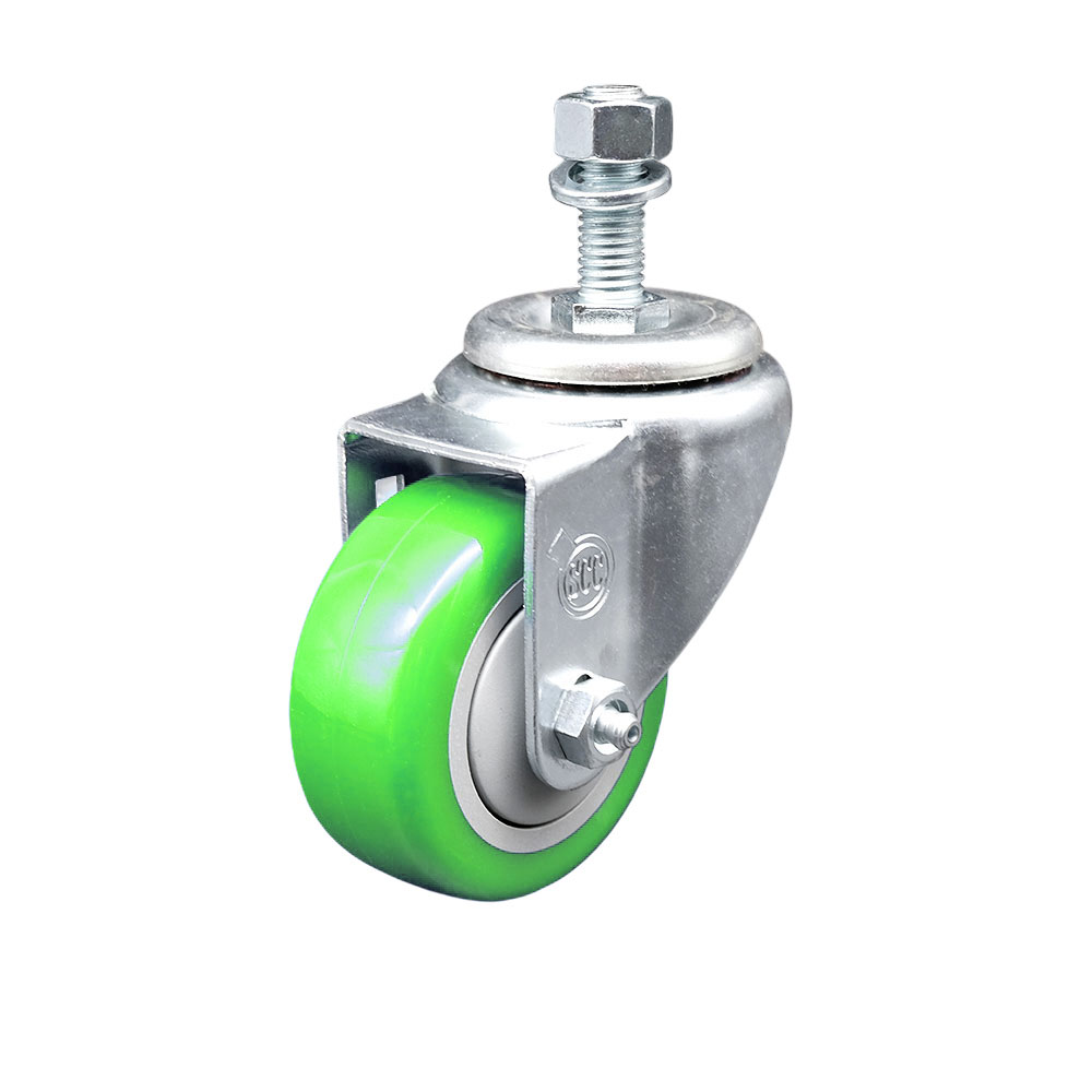 Stainless Steel Polyurethane Swivel Threaded Stem Caster w/3.5" x 1.25" Green Wheel and 12mm Stem - 300 lbs Capacity/Caster - Service Caster Brand — photo 1