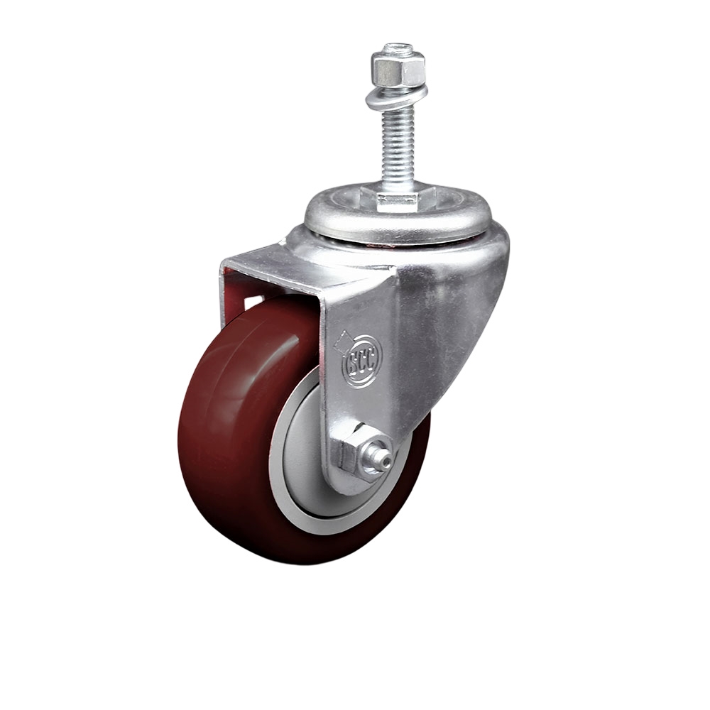 Stainless Steel Polyurethane Swivel Threaded Stem Caster w/3.5" x 1.25"  Maroon Wheel and 10mm Stem - 300 lbs Capacity/Caster - Service Caster Brand — photo 1