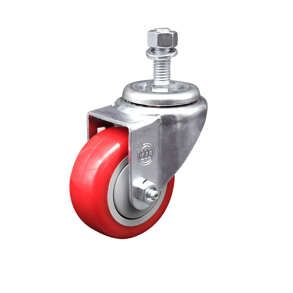 Stainless Steel Polyurethane Swivel Threaded Stem Caster w/3.5" x 1.25"  Red Wheel and 1/2" Stem - 300 lbs Capacity/Caster - Service Caster Brand — photo 1