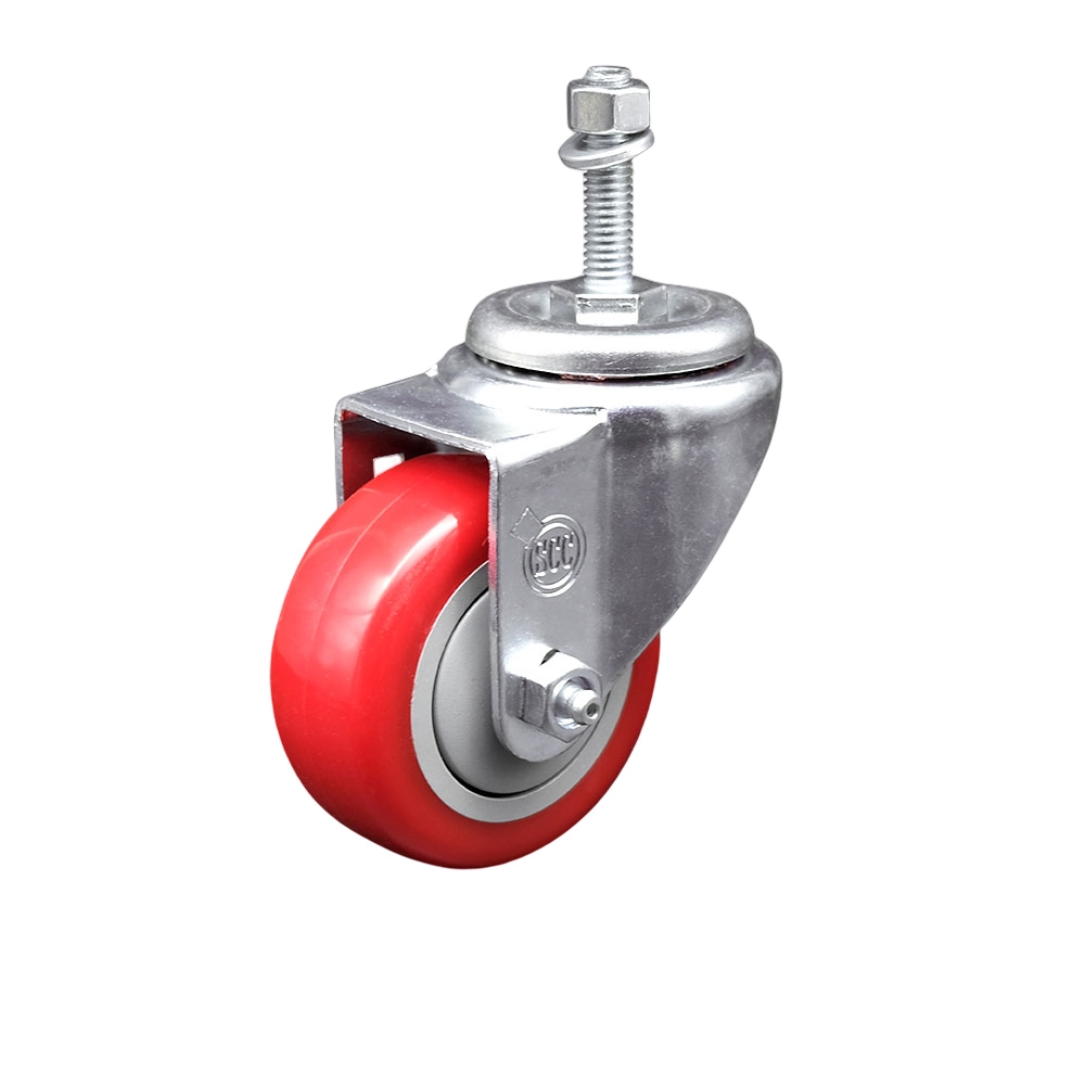 Stainless Steel Polyurethane Swivel Threaded Stem Caster w/3.5" x 1.25"  Red Wheel and 10mm Stem - 300 lbs Capacity/Caster - Service Caster Brand — photo 1