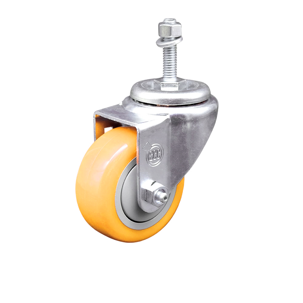 Stainless Steel Polyurethane Swivel Threaded Stem Caster w/3.5" x 1.25"  Yellow Wheel and 10mm Stem - 300 lbs Capacity/Caster - Service Caster Brand — photo 1