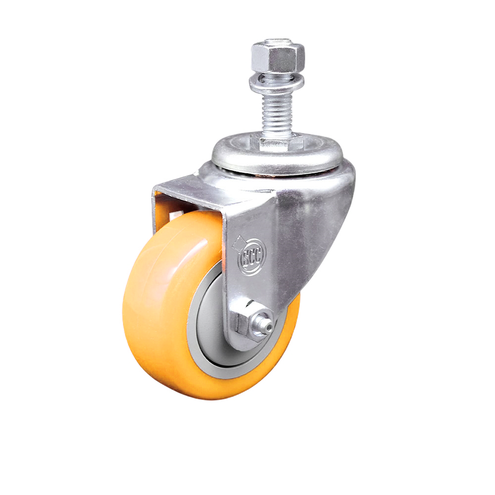 Stainless Steel Polyurethane Swivel Threaded Stem Caster w/3.5" x 1.25"  Yellow Wheel and 12mm Stem - 300 lbs Capacity/Caster - Service Caster Brand — photo 1
