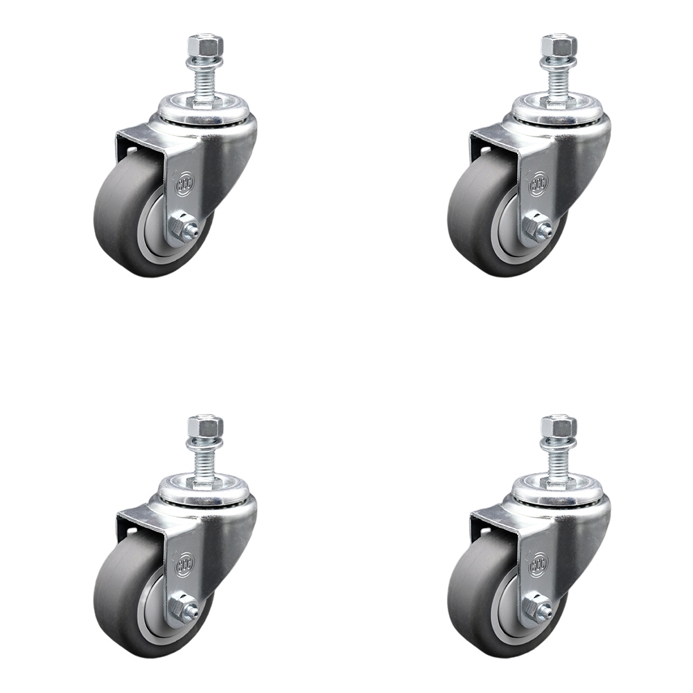 Stainless Steel Thermoplastic Rubber Swivel Threaded Stem Caster Set of 4 w/3.5" x 1.25" Gray Wheels and 3/8" Stems - Includes 4 Swivel - 920 lbs Total Capacity - Service Caster Brand — photo 1