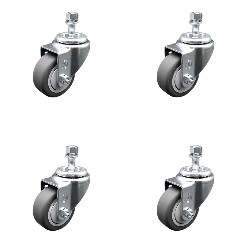 Stainless Steel Thermoplastic Rubber Swivel Threaded Stem Caster Set of 4 w/3.5" x 1.25" Gray Wheels and 12mm Stems - Includes 4 Swivel - 920 lbs Total Capacity - Service Caster Brand — photo 1