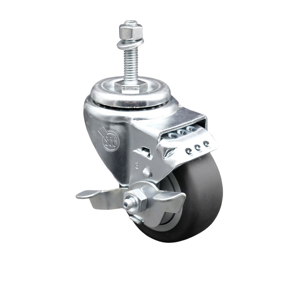 Stainless Steel Thermoplastic Rubber Swivel Threaded Stem Caster - 3.5" x 1.25" Gray Wheel and 3/8" Stem & Top Locking Brake - 230 lbs Capacity/Caster - Service Caster Brand — photo 1