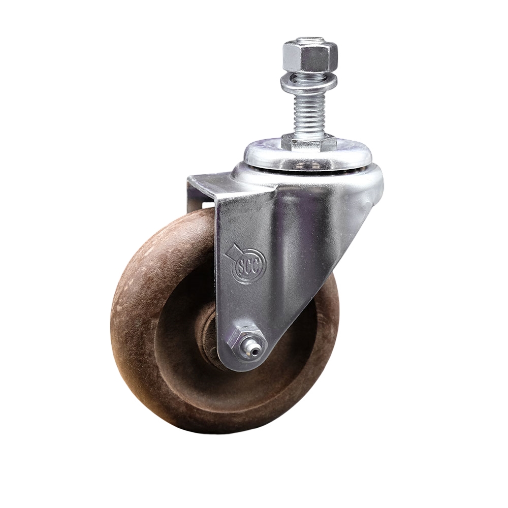 Stainless Steel High Temp Glass Filled Nylon Swivel Threaded Stem Caster w/4" x 1.25" Brown Wheel and 12MM Metric Stem - 350 lbs Capacity/Caster - Service Caster Brand — photo 1