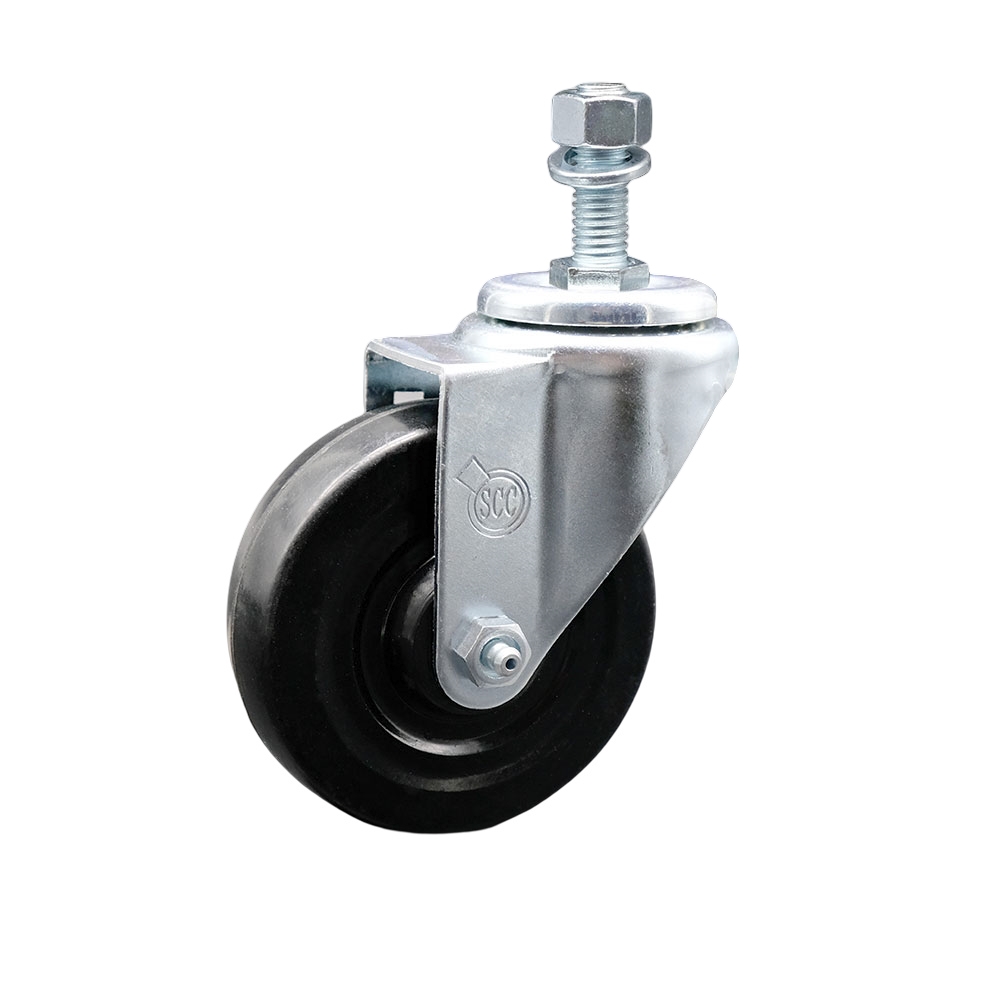 Stainless Steel Hard Rubber Swivel Threaded Stem Caster w/4" x 1.25" Black Wheel and 1/2" Stem - 300 lbs Capacity/Caster - Service Caster Brand — photo 1