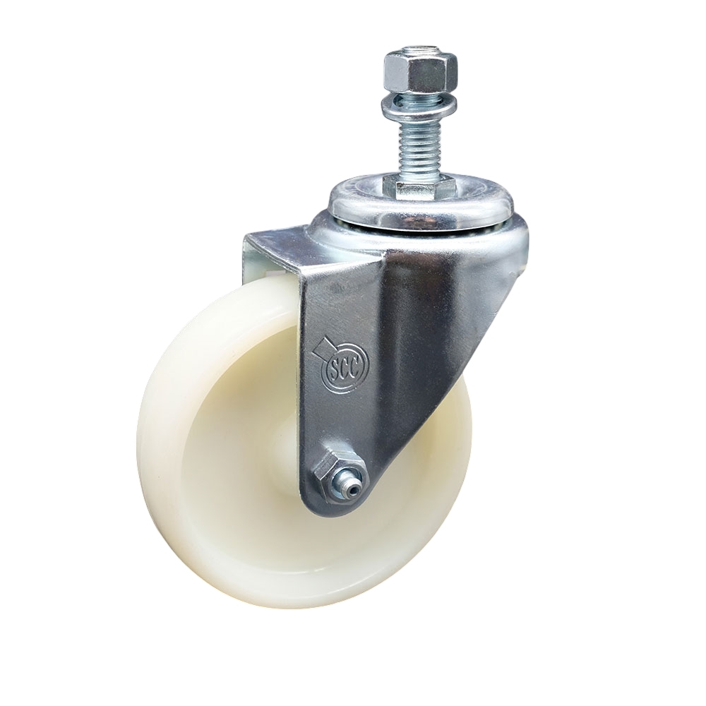 Stainless Steel Nylon Swivel Threaded Stem Caster w/4" x 1.25" White Wheel and 1/2" Stem - 300 lbs Capacity/Caster - Service Caster Brand — photo 1
