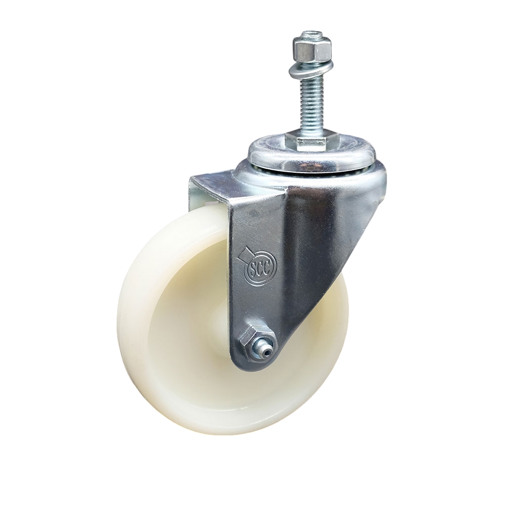 Stainless Steel Nylon Swivel Threaded Stem Caster w/4" x 1.25" White Wheel and 10MM Metric Stem - 300 lbs Capacity/Caster - Service Caster Brand — photo 1