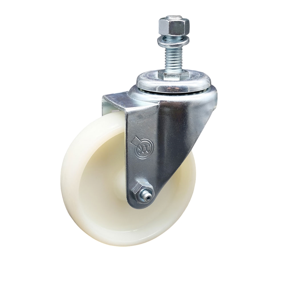 Stainless Steel Nylon Swivel Threaded Stem Caster w/4" x 1.25" White Wheel and 12MM Metric Stem - 300 lbs Capacity/Caster - Service Caster Brand — photo 1
