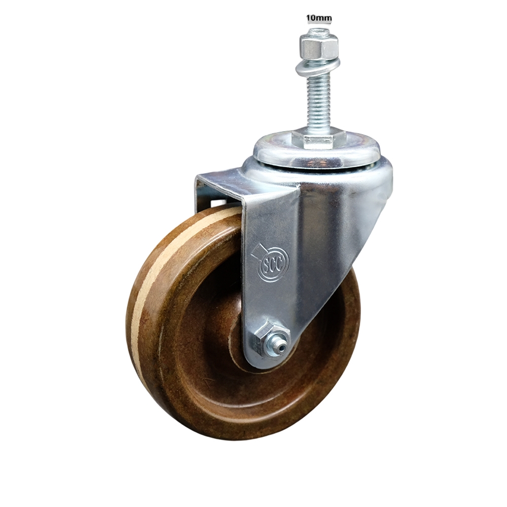 Stainless Steel High Temp Phenolic Swivel Threaded Stem Caster w/4" x 1.25" Brown Wheel and 10MM Metric Stem - 300 lbs Capacity/Caster - Service Caster Brand — photo 1