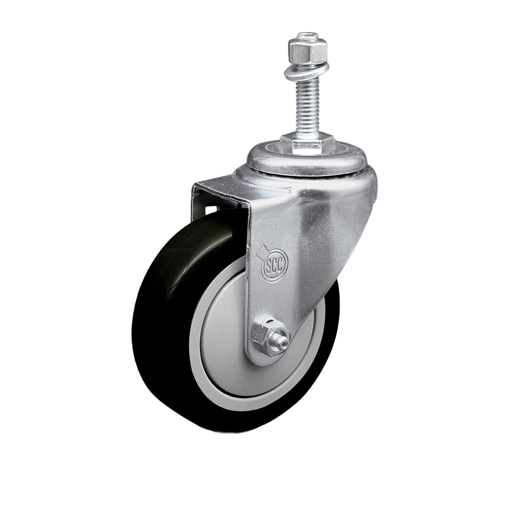 Stainless Steel Polyurethane Swivel Threaded Stem Caster w/4" x 1.25"  Black Wheel and 10mm Stem - 350 lbs Capacity/Caster - Service Caster Brand — photo 1