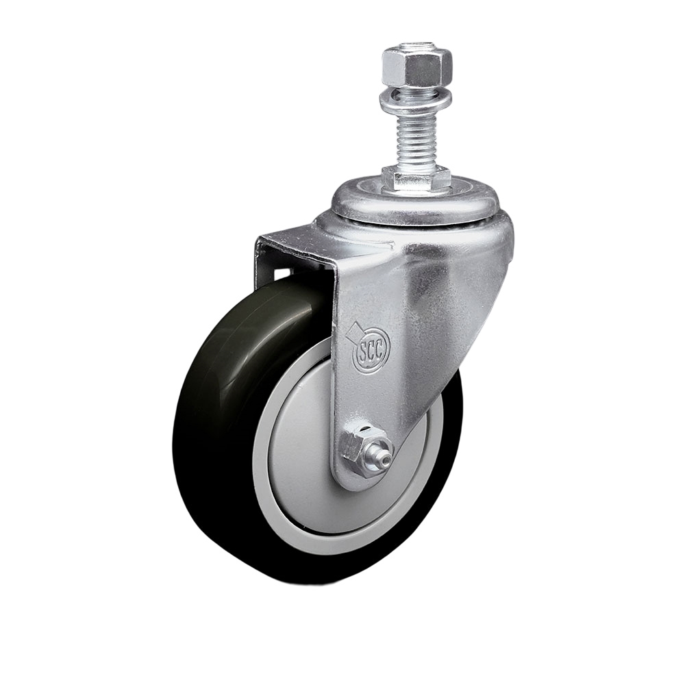Stainless Steel Polyurethane Swivel Threaded Stem Caster w/4" x 1.25"  Black Wheel and 12mm Stem - 350 lbs Capacity/Caster - Service Caster Brand — photo 1