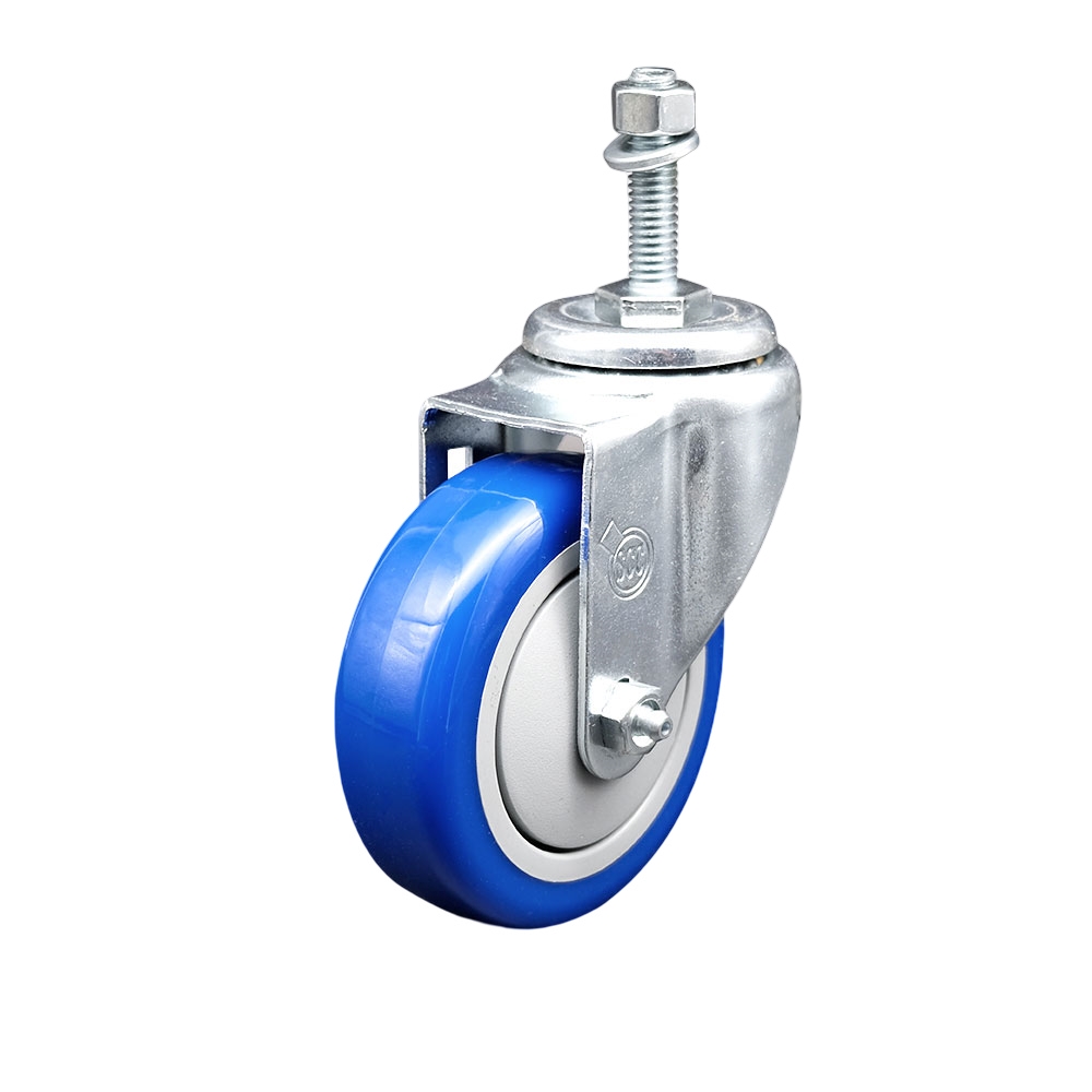 Stainless Steel Polyurethane Swivel Threaded Stem Caster w/4" x 1.25"  Blue Wheel and 3/8" Stem - 350 lbs Capacity/Caster - Service Caster Brand — photo 1