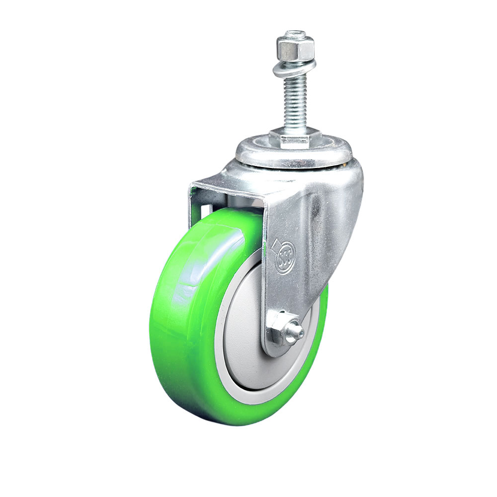 Stainless Steel Polyurethane Swivel Threaded Stem Caster w/4" x 1.25"  Green Wheel and 10mm Stem - 350 lbs Capacity/Caster - Service Caster Brand — photo 1