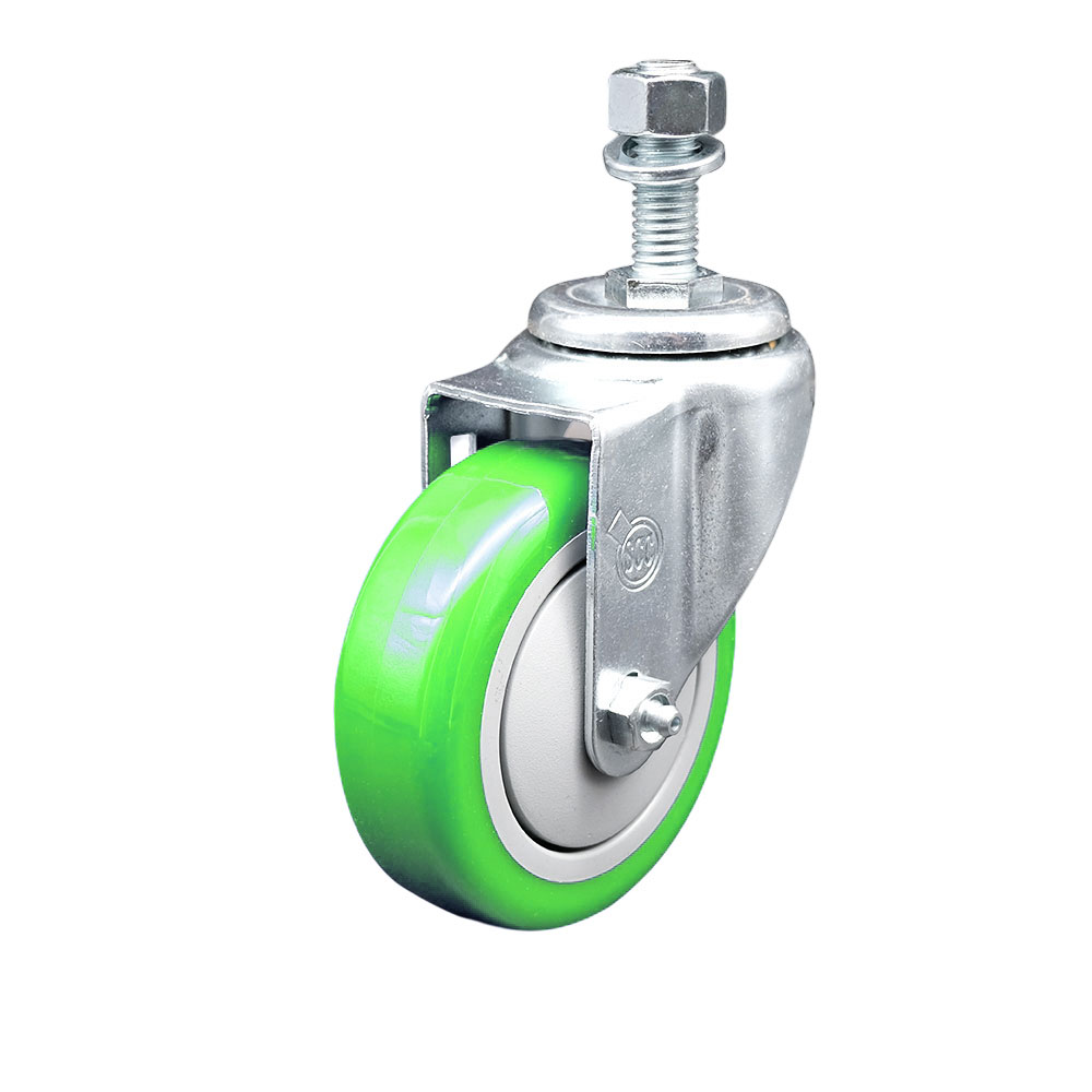 Stainless Steel Polyurethane Swivel Threaded Stem Caster w/4" x 1.25"  Green Wheel and 12mm Stem - 350 lbs Capacity/Caster - Service Caster Brand — photo 1