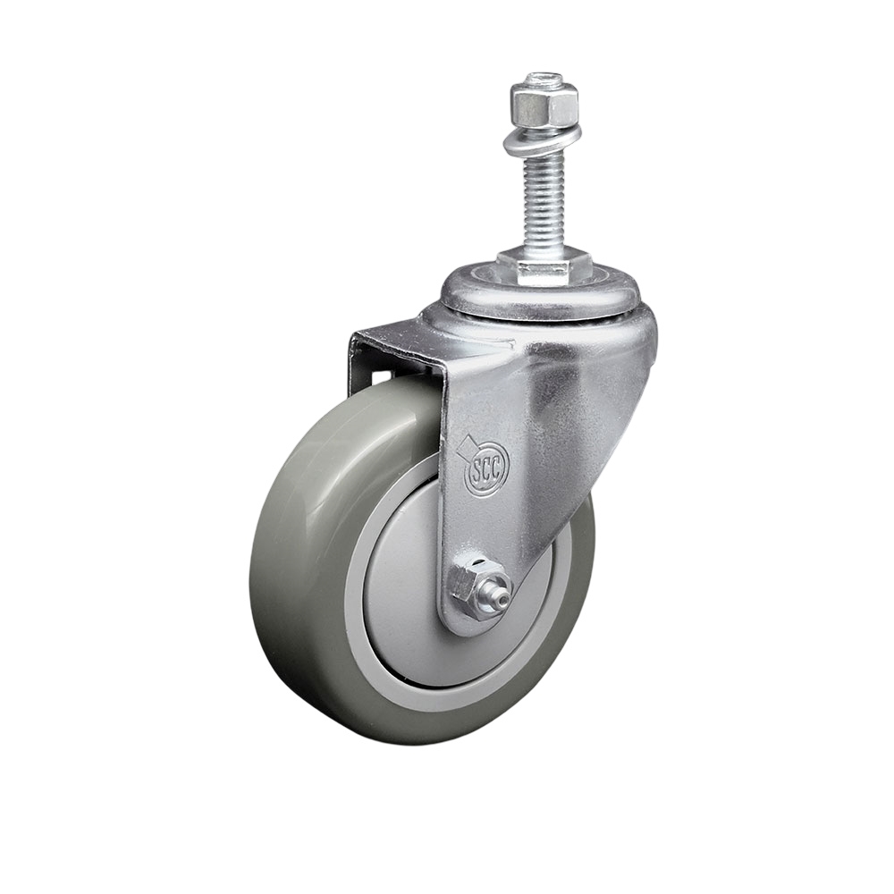 Stainless Steel Polyurethane Swivel Threaded Stem Caster w/4" x 1.25"  Gray Wheel and 10mm Stem - 350 lbs Capacity/Caster - Service Caster Brand — photo 1