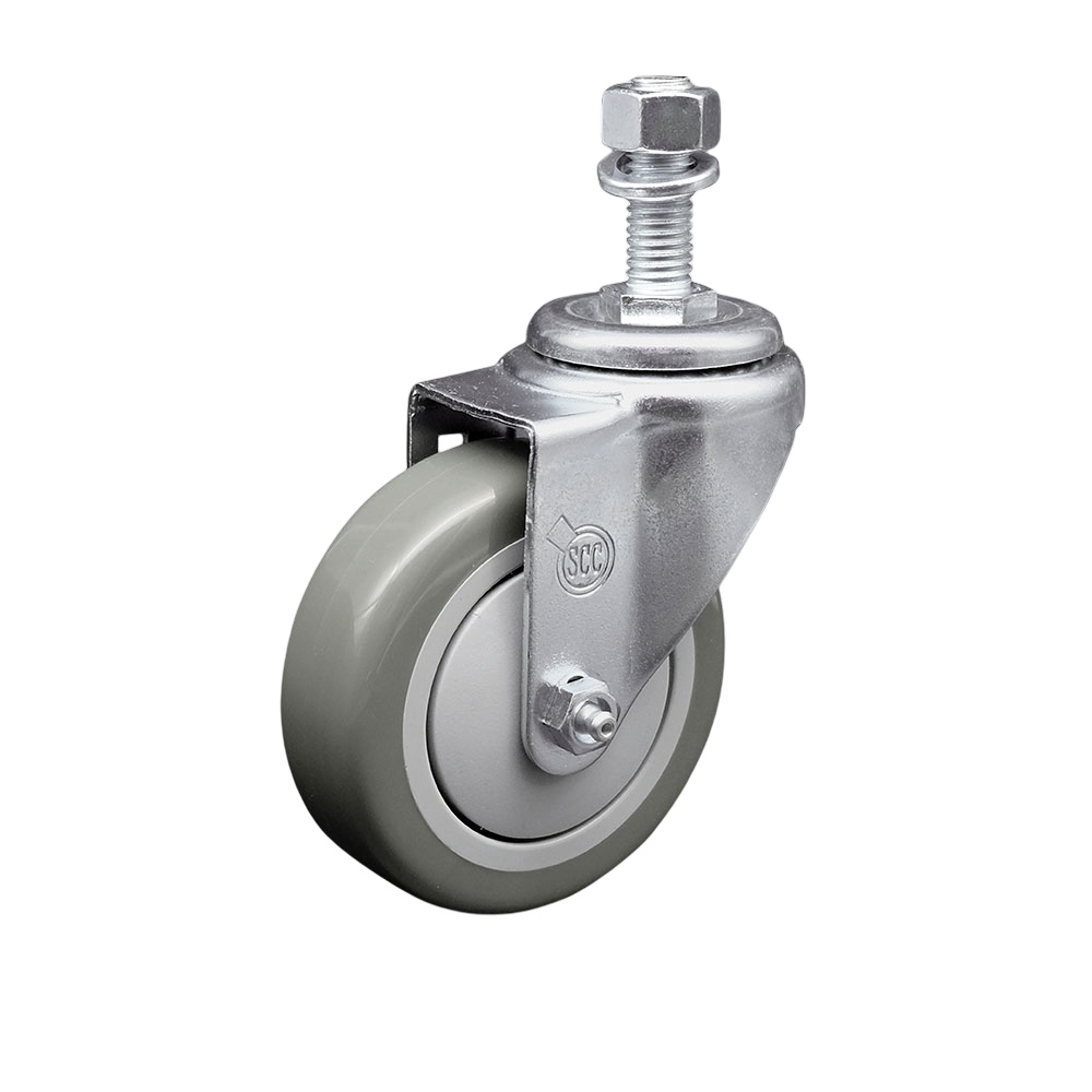 Stainless Steel Polyurethane Swivel Threaded Stem Caster w/4" x 1.25"  Gray Wheel and 12mm Stem - 350 lbs Capacity/Caster - Service Caster Brand — photo 1