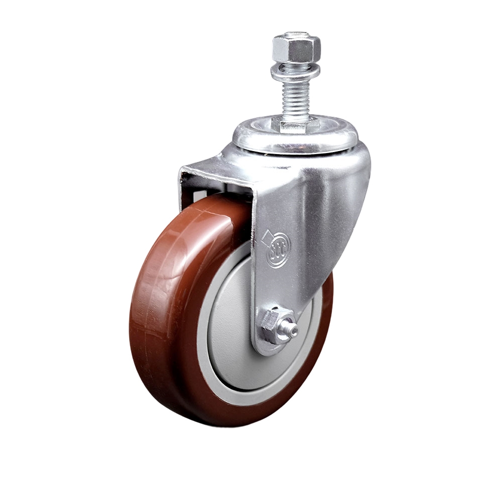 Stainless Steel Polyurethane Swivel Threaded Stem Caster w/4" x 1.25"  Maroon Wheel and 1/2" Stem - 350 lbs Capacity/Caster - Service Caster Brand — photo 1