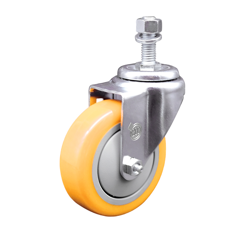 Stainless Steel Polyurethane Swivel Threaded Stem Caster w/4" x 1.25"  Yellow Wheel and 1/2" Stem - 350 lbs Capacity/Caster - Service Caster Brand — photo 1
