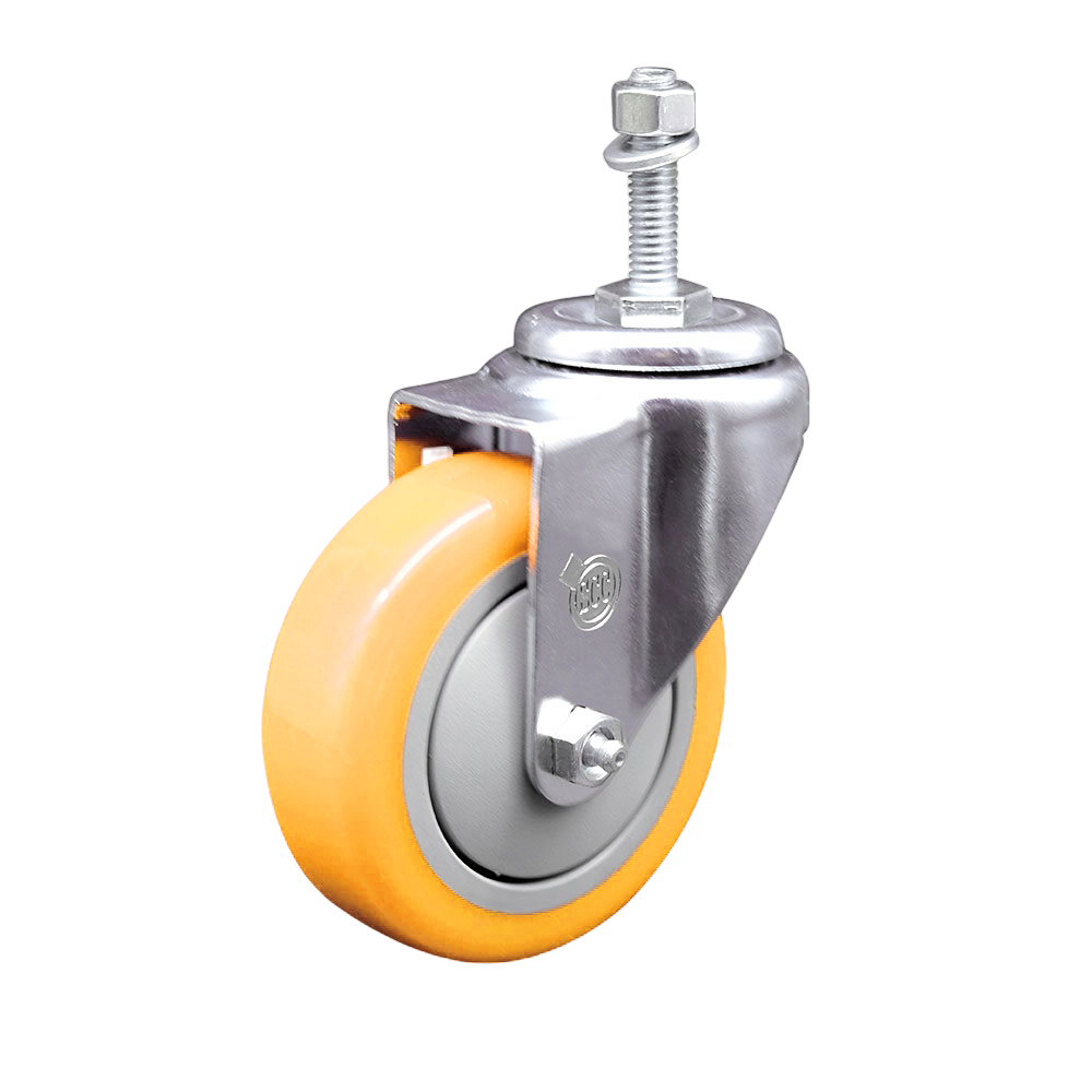 Stainless Steel Polyurethane Swivel Threaded Stem Caster w/4" x 1.25"  Yellow Wheel and 3/8" Stem - 350 lbs Capacity/Caster - Service Caster Brand — photo 1