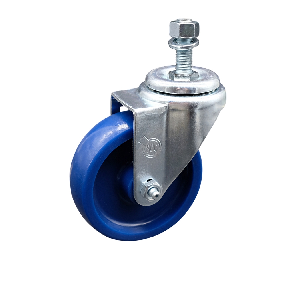 Stainless Steel Solid Polyurethane Swivel Threaded Stem Caster w/4" x 1.25" Blue Wheel and 1/2" Stem - 300 lbs Capacity/Caster - Service Caster Brand — photo 1