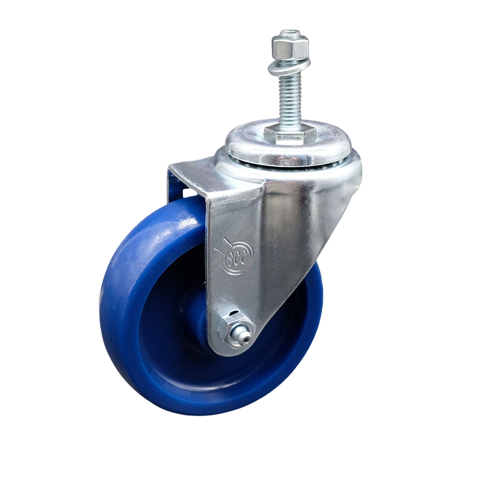 Stainless Steel Solid Polyurethane Swivel Threaded Stem Caster w/4" x 1.25" Blue Wheel and 3/8" Stem - 300 lbs Capacity/Caster - Service Caster Brand — photo 1