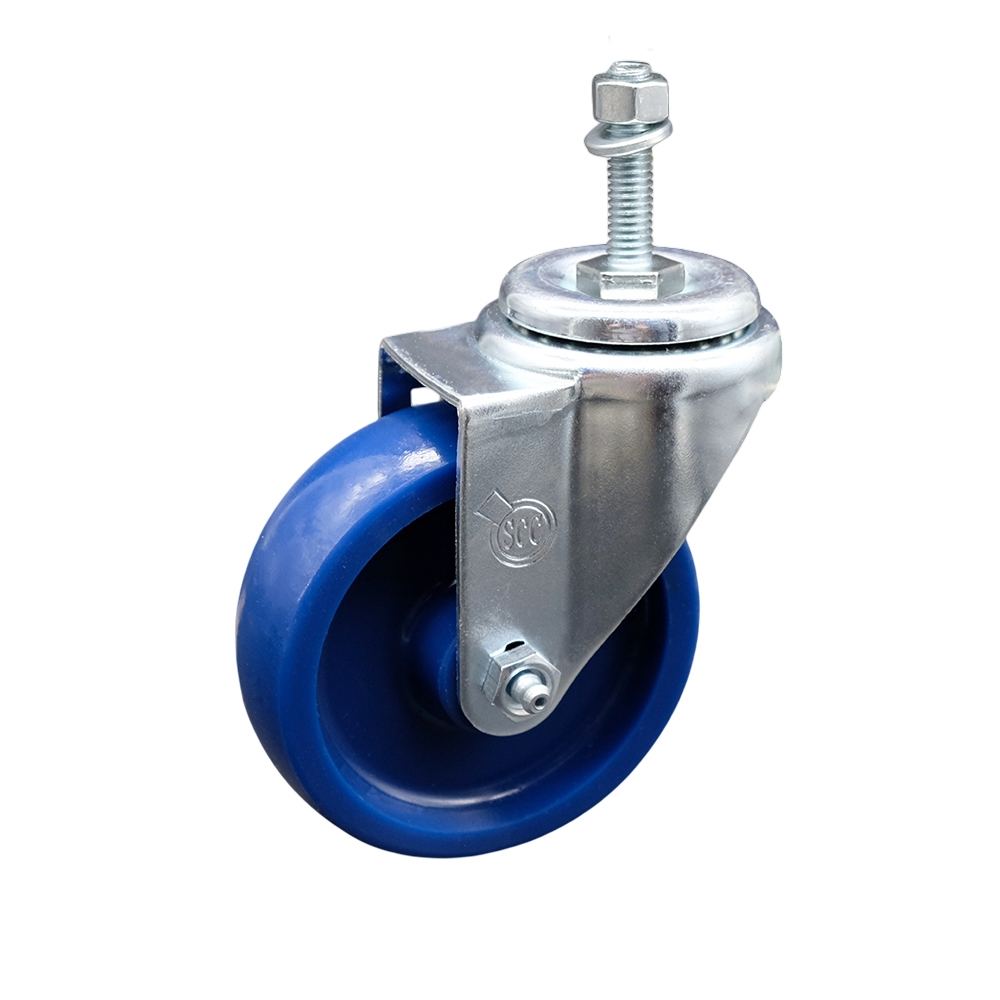 Stainless Steel Solid Polyurethane Swivel Threaded Stem Caster w/4" x 1.25" Blue Wheel and 10MM Metric Stem - 300 lbs Capacity/Caster - Service Caster Brand — photo 1