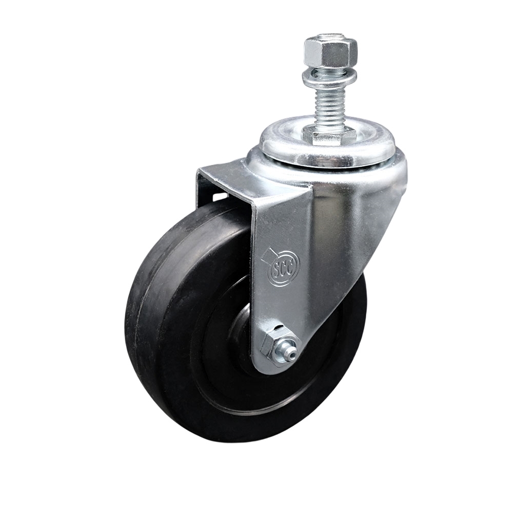 Stainless Steel Soft Rubber Swivel Threaded Stem Caster w/4" x 1.25" Black Wheel and 1/2" Stem - 200 lbs Capacity/Caster - Service Caster Brand — photo 1