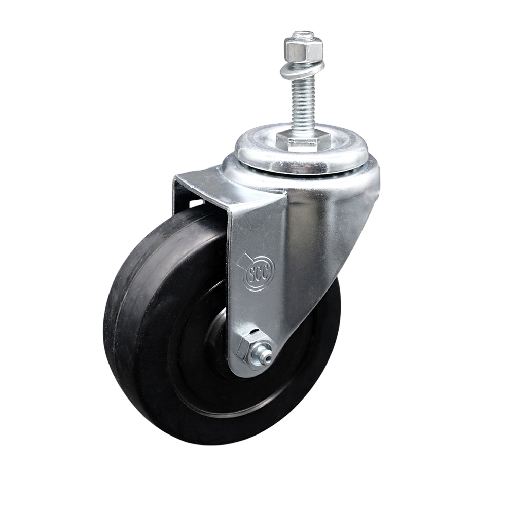 Stainless Steel Soft Rubber Swivel Threaded Stem Caster w/4" x 1.25" Black Wheel and 3/8" Stem - 200 lbs Capacity/Caster - Service Caster Brand — photo 1