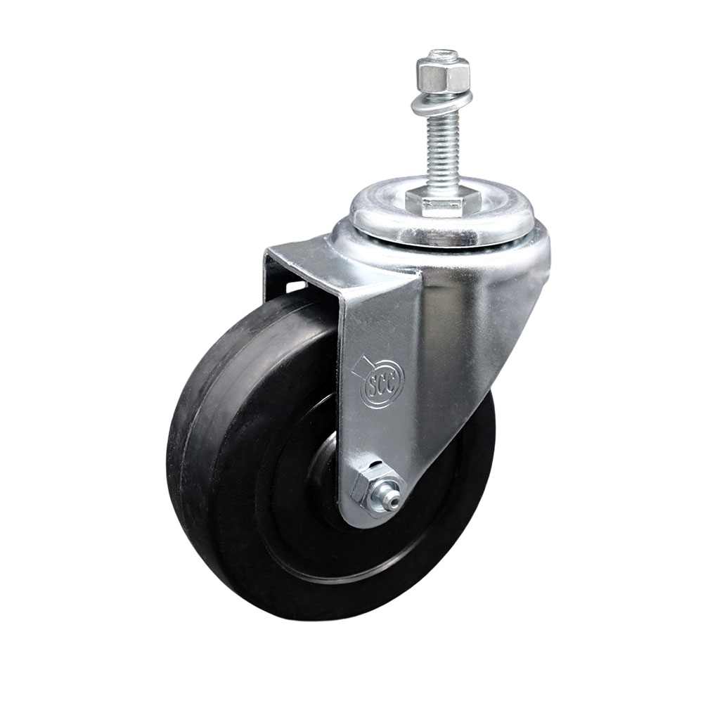 Stainless Steel Soft Rubber Swivel Threaded Stem Caster w/4" x 1.25" Black Wheel and 10MM Metric Stem - 200 lbs Capacity/Caster - Service Caster Brand — photo 1