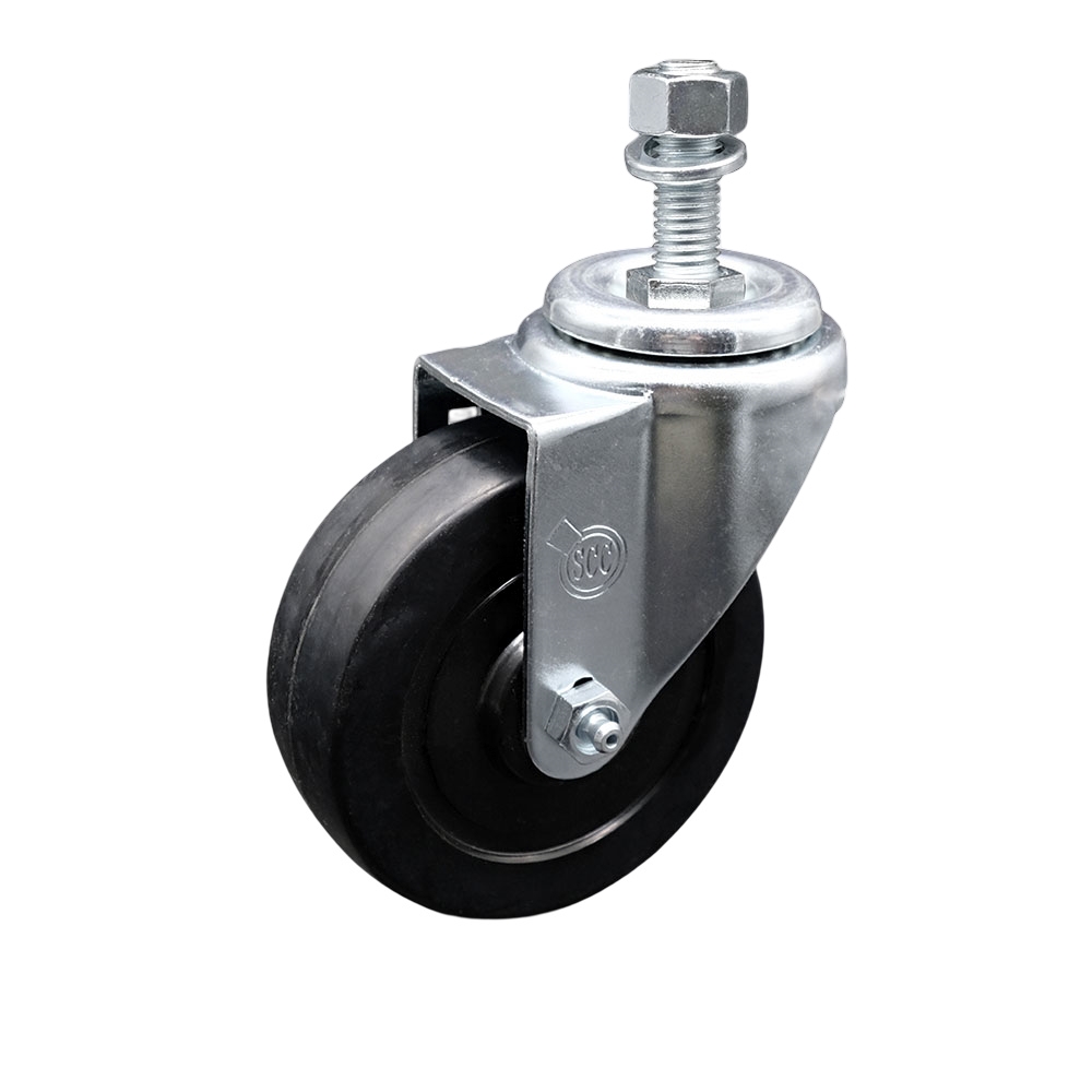 Stainless Steel Soft Rubber Swivel Threaded Stem Caster w/4" x 1.25" Black Wheel and 12MM Metric Stem - 200 lbs Capacity/Caster - Service Caster Brand — photo 1