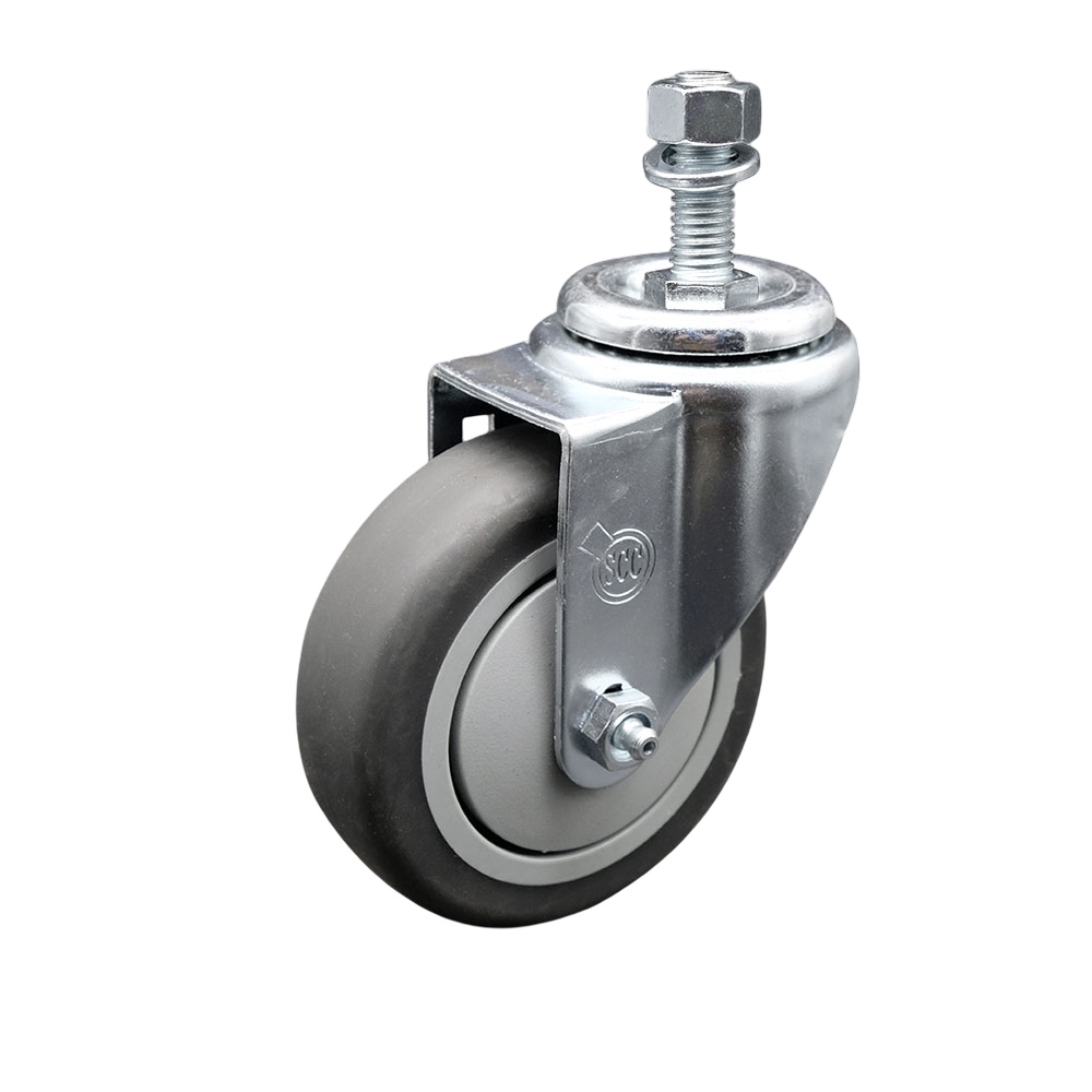 Stainless Steel Thermoplastic Rubber Swivel Threaded Stem Caster - 4" x 1.25" Gray Wheel and 1/2" Stem - 250 lbs Capacity/Caster - Service Caster Brand — photo 1