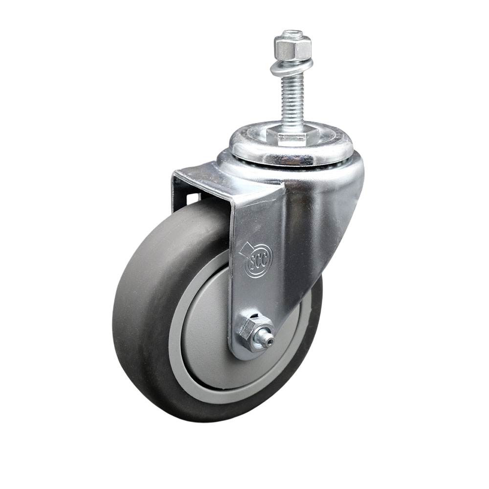 Stainless Steel Thermoplastic Rubber Swivel Threaded Stem Caster - 4" x 1.25" Gray Wheel and 3/8" Stem - 250 lbs Capacity/Caster - Service Caster Brand — photo 1