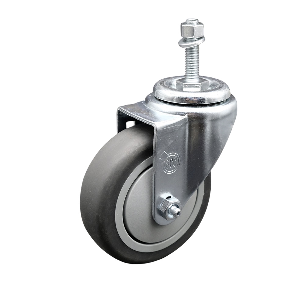 Stainless Steel Thermoplastic Rubber Swivel Threaded Stem Caster - 4" x 1.25" Gray Wheel and 10MM Metric Stem - 250 lbs Capacity/Caster - Service Caster Brand — photo 1