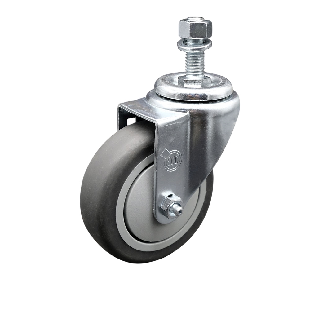 Stainless Steel Thermoplastic Rubber Swivel Threaded Stem Caster - 4" x 1.25" Gray Wheel and 12MM Metric Stem - 250 lbs Capacity/Caster - Service Caster Brand — photo 1