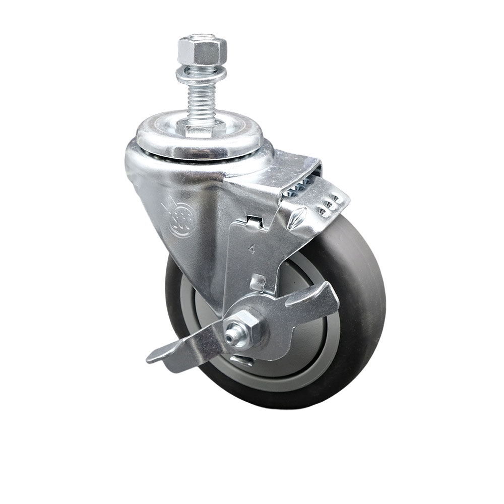 Stainless Steel Thermoplastic Rubber Swivel Threaded Stem Caster - 4" x 1.25" Gray Wheel and 1/2" Stem & Top Locking Brake - 250 lbs Capacity/Caster - Service Caster Brand — photo 1