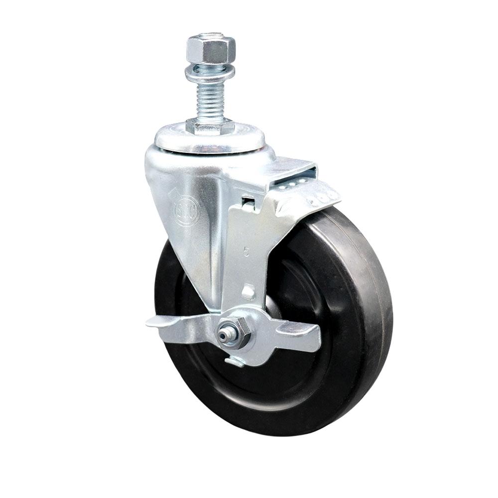 Stainless Steel Hard Rubber Swivel Threaded Stem Caster w/5" x 1.25" Black Wheel and 1/2" Stem & Top Locking Brake - 300 lbs Capacity/Caster - Service Caster Brand — photo 1