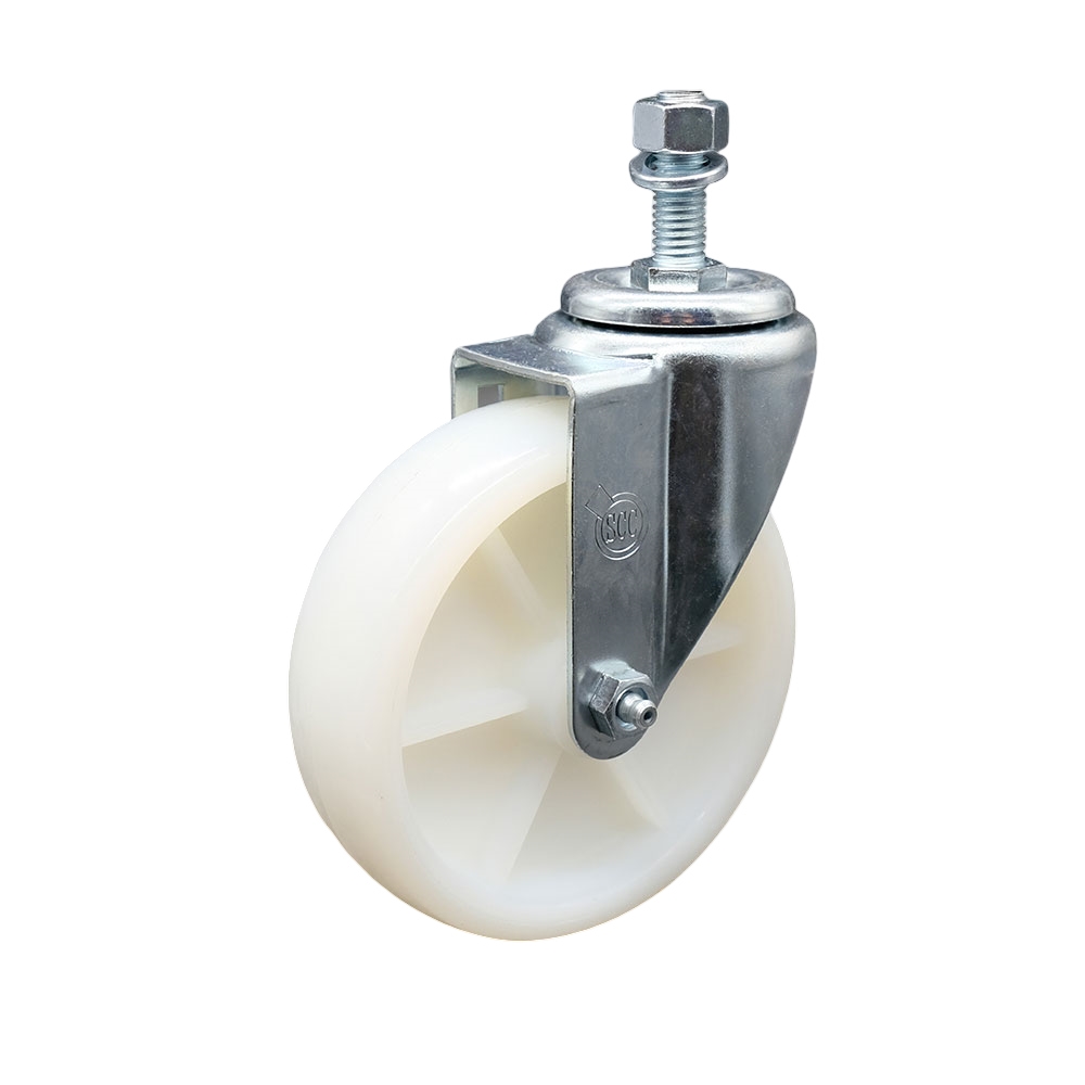 Stainless Steel Nylon Swivel Threaded Stem Caster w/5" x 1.25" White Wheel and 1/2" Stem - 300 lbs Capacity/Caster - Service Caster Brand — photo 1