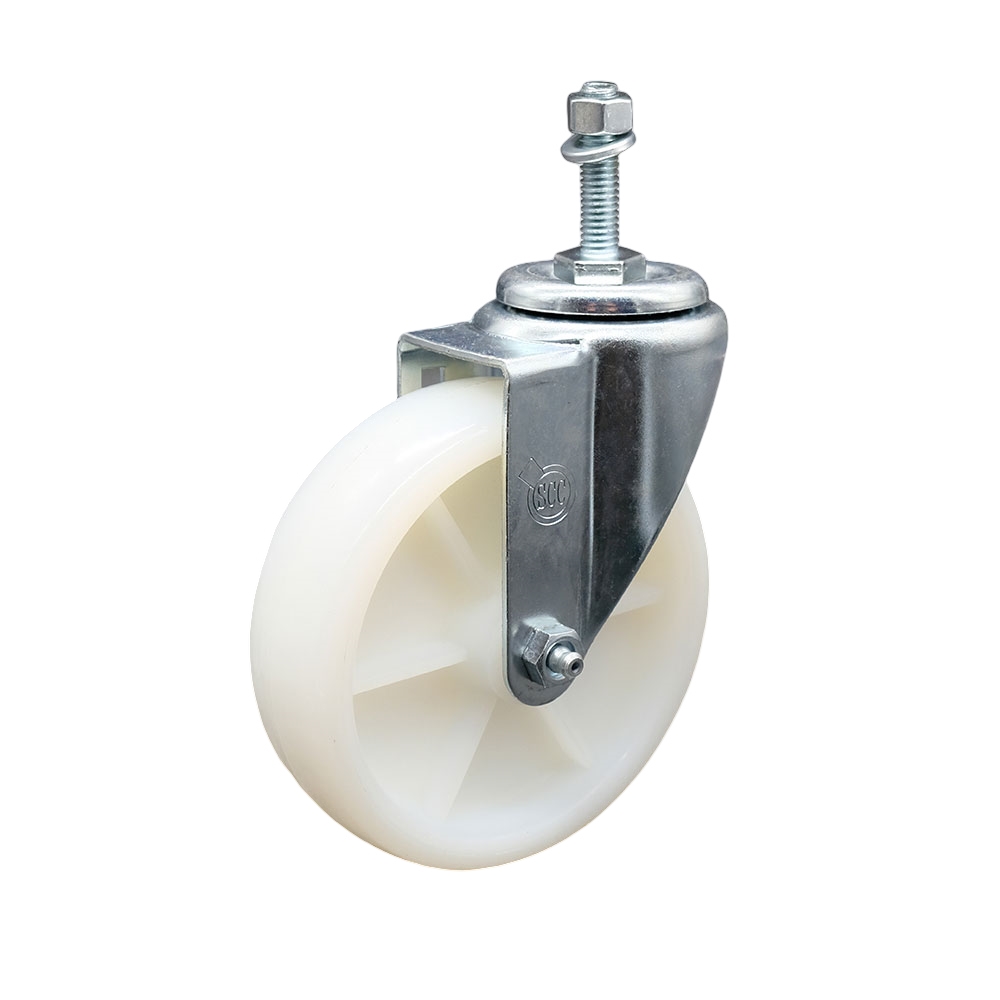 Stainless Steel Nylon Swivel Threaded Stem Caster w/5" x 1.25" White Wheel and 3/8" Stem - 300 lbs Capacity/Caster - Service Caster Brand — photo 1