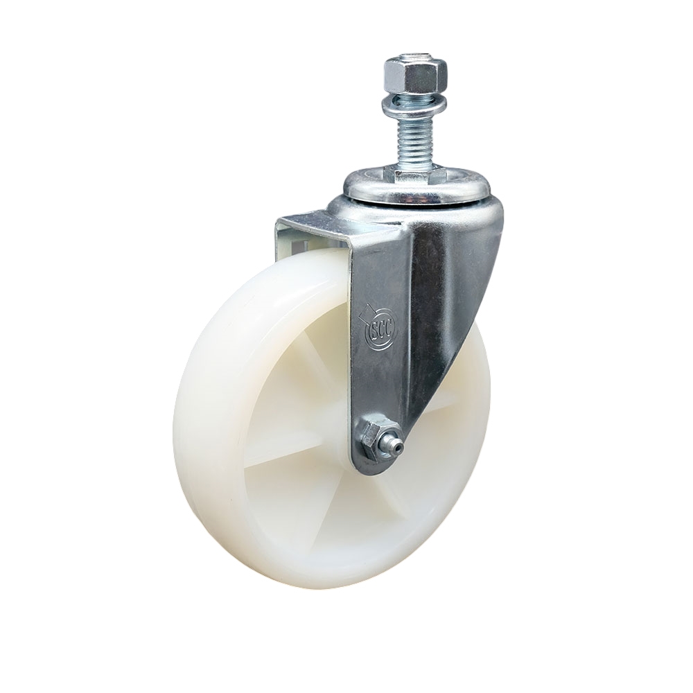 Stainless Steel Nylon Swivel Threaded Stem Caster w/5" x 1.25" White Wheel and 12MM Metric Stem - 300 lbs Capacity/Caster - Service Caster Brand — photo 1
