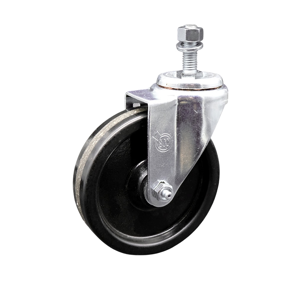 Stainless Steel Phenolic Swivel Threaded Stem Caster w/5" x 1.25" Black Wheel and 1/2" Stem - 300 lbs Capacity/Caster - Service Caster Brand — photo 1