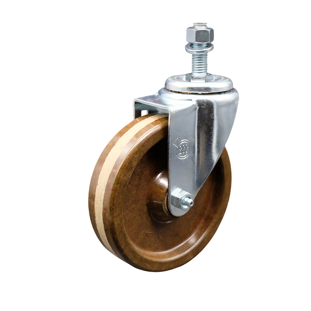 Stainless Steel High Temp Phenolic Swivel Threaded Stem Caster w/5" x 1.25" Brown Wheel and 1/2" Stem - 300 lbs Capacity/Caster - Service Caster Brand — photo 1