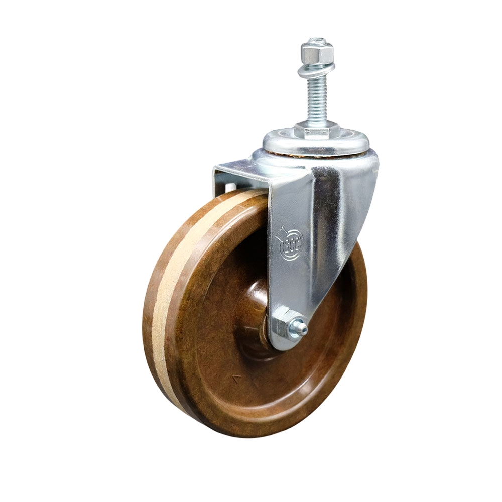 Stainless Steel High Temp Phenolic Swivel Threaded Stem Caster w/5" x 1.25" Brown Wheel and 3/8" Stem - 300 lbs Capacity/Caster - Service Caster Brand — photo 1