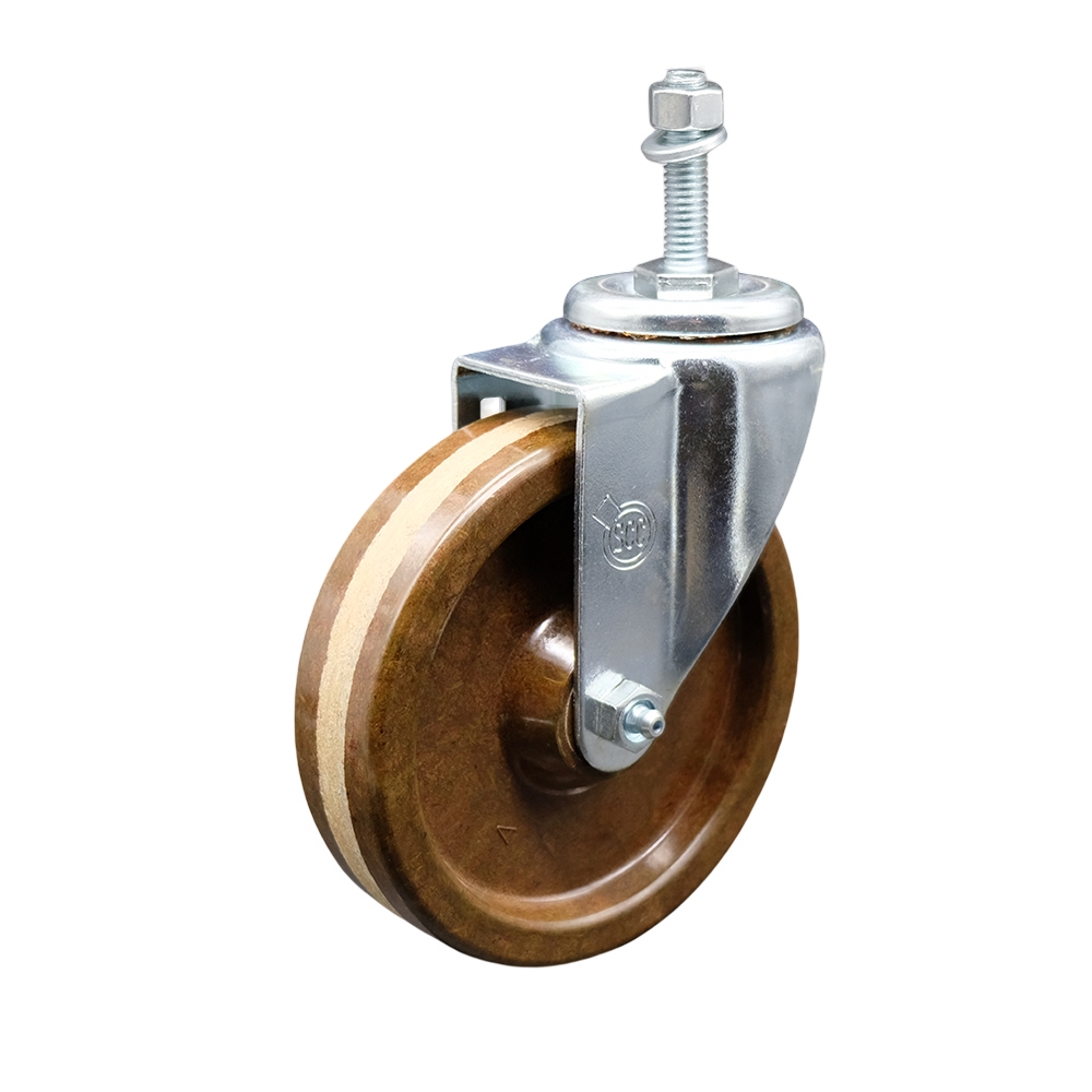 Stainless Steel High Temp Phenolic Swivel Threaded Stem Caster w/5" x 1.25" Brown Wheel and 10MM Metric Stem - 300 lbs Capacity/Caster - Service Caster Brand — photo 1