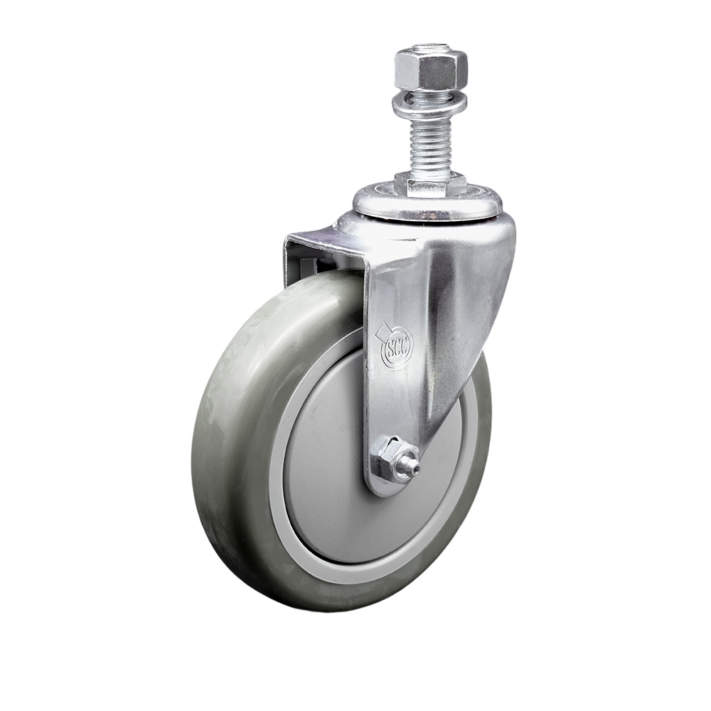 Stainless Steel Polyurethane Swivel Threaded Stem Caster w/5" x 1.25"  Gray Wheel and 1/2" Stem - 350 lbs Capacity/Caster - Service Caster Brand — photo 1