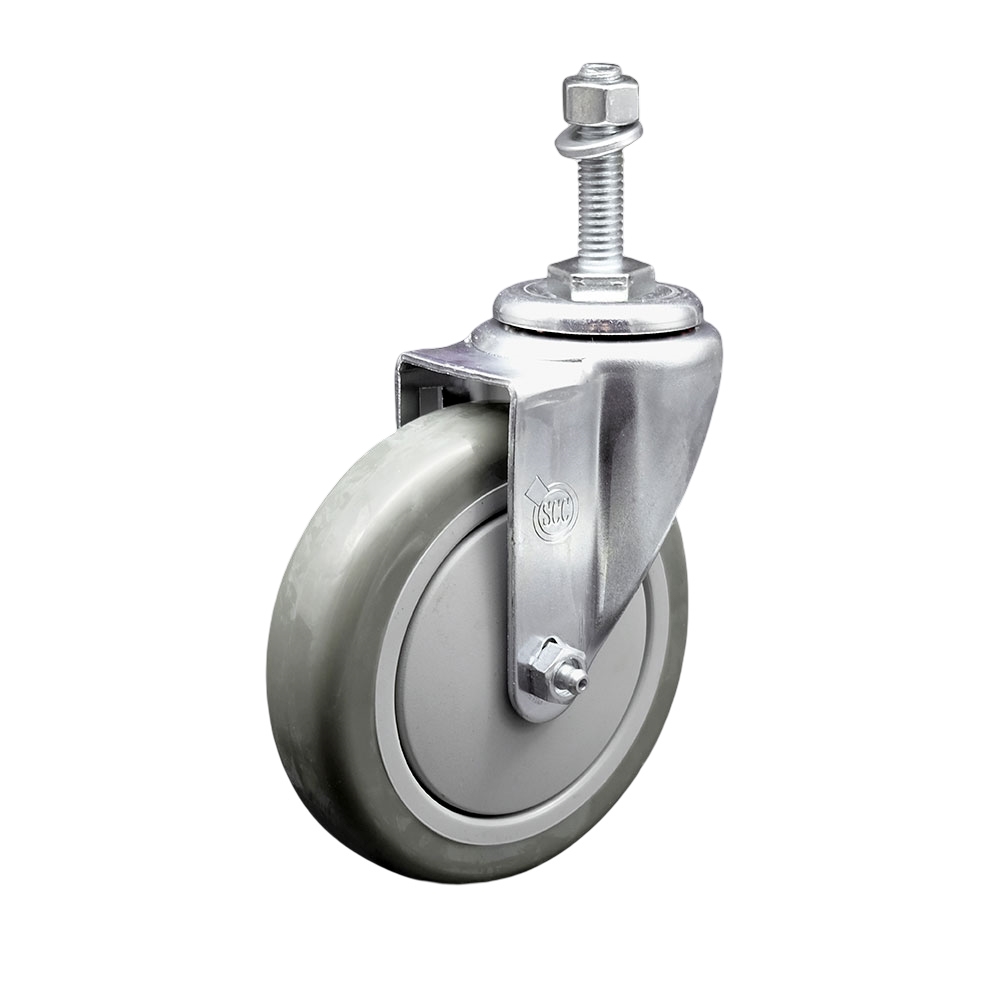 Stainless Steel Polyurethane Swivel Threaded Stem Caster w/5" x 1.25"  Gray Wheel and 3/8" Stem - 350 lbs Capacity/Caster - Service Caster Brand — photo 1