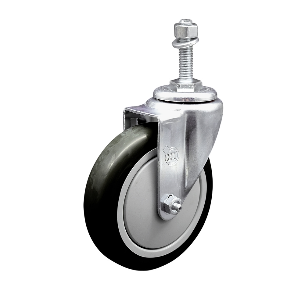Stainless Steel Polyurethane Swivel Threaded Stem Caster w/5" x 1.25"  Black Wheel and 10mm Stem - 350 lbs Capacity/Caster - Service Caster Brand — photo 1