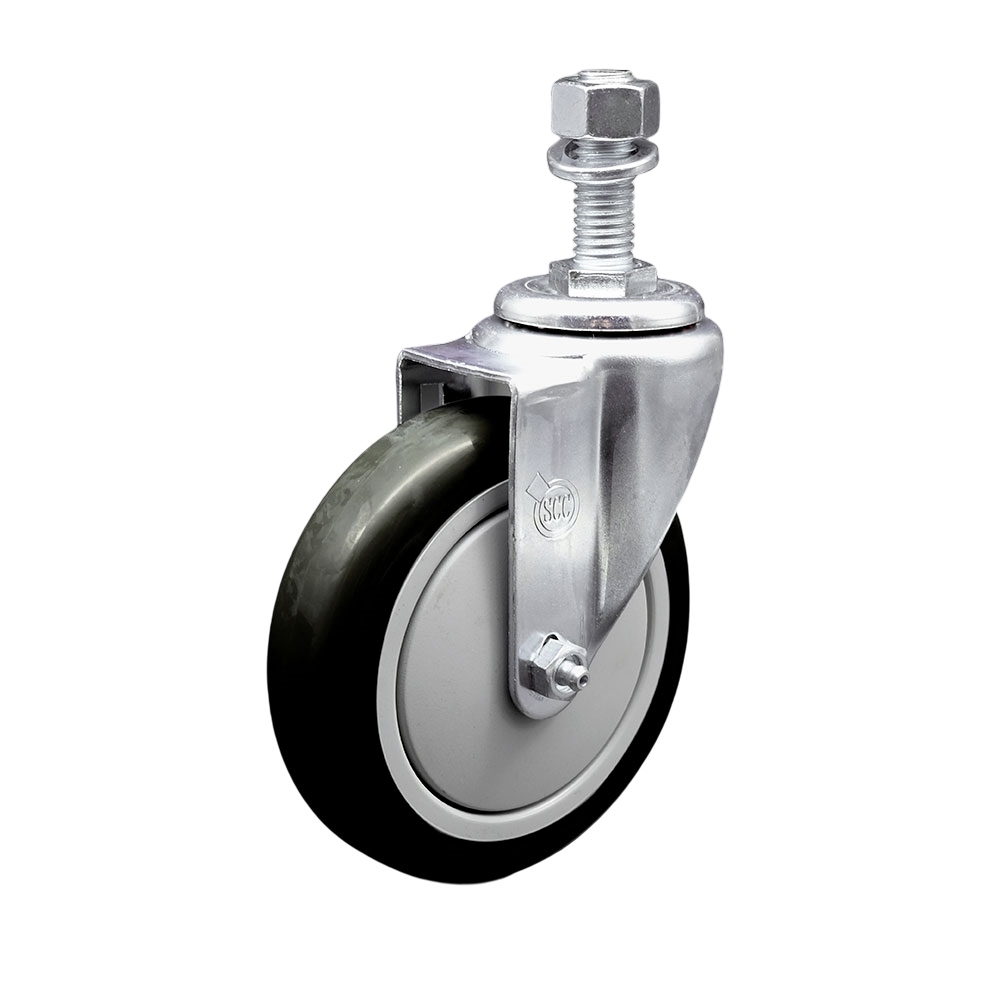 Stainless Steel Polyurethane Swivel Threaded Stem Caster w/5" x 1.25"  Black Wheel and 12mm Stem - 350 lbs Capacity/Caster - Service Caster Brand — photo 1